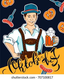 A hand drawn with beer at the Oktoberfest festival on a dark background