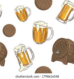 Hand drawn beer seamless pattern  illustration  particularly well-suited to bars & clubs. However, the design style is also ideal for Oktoberfest and pretty much any other restaurants.