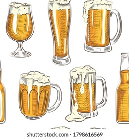 Hand drawn beer seamless pattern  illustration  particularly well-suited to bars & clubs. However, the design style is also ideal for Oktoberfest and pretty much any other restaurants.