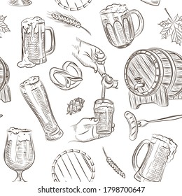 Hand drawn beer seamless pattern  illustration  particularly well-suited to bars & clubs. However, the design style is also ideal for restaurants and pretty much any other hospitality business.