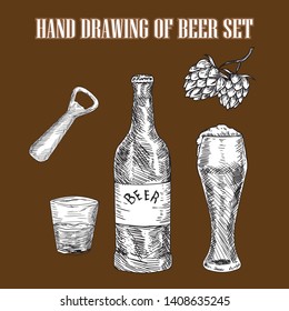 Hand drawn of beer set