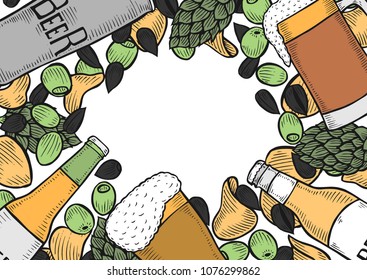 Hand drawn beer set, vector background with empty space for text