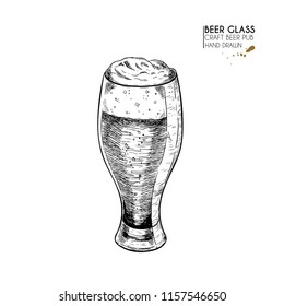 Hand drawn beer set. Vector glass beer mug. Oktoberfest engraved icons. Pub alcohol beverages and food. Craft brewery. Use for bar menu, festival decoration, poster, flyer, banner.