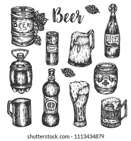 Hand drawn beer set Vintage vector color engraving illustration for web, poster, invitation, for beer menu. Vector
