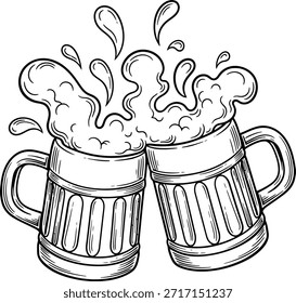Handgezeichnete Biersteine mit schaumigem Splash im minimalen Vektorstil