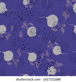 Hand drawn beet seamless pattern. Doodle beetroot wallpaper. Botanical backdrop. Design for fabric, textile print, wrapping paper, kitchen textiles. Vector illustration