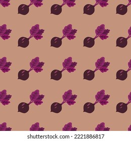 Hand drawn beet seamless pattern. Doodle beetroot wallpaper. Vegetarian healthy food backdrop. Design for fabric, textile print, wrapping paper. Vector illustration