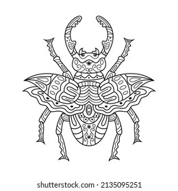 Hand drawn of Beetle in zentangle style