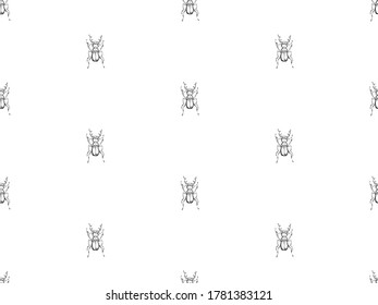 Hand drawn beetles seamless pattern. Sketch style vector endless background. Black isolated bugs insect on white.