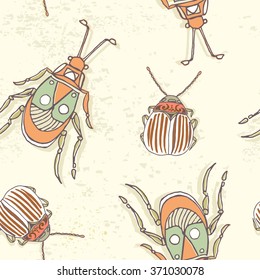 Hand drawn Beetles seamless pattern. Insect collection. Can be used for for postcard, t-shirt, fabric bag or poster