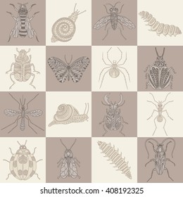 Hand drawn beetles set. Insects for design, icons, logo, print or else. Vector illustration.