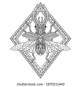 Dibujo manual de escarabajos en estilo zentángulo