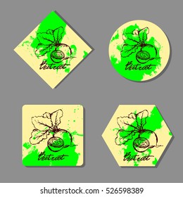 Hand drawn beetroot with sliced root composition. Sketch vintage vector illustration. Farm fresh vegetables label.