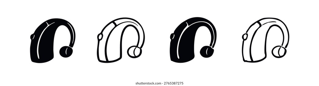 Hand Drawn Behind-the-Ear (BTE) Hearing Aid Icons