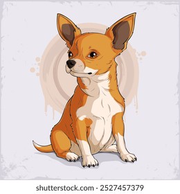 Mão desenhada bege bonito obediente pequeno mexicano Chihuahua cão sentado isolado no fundo branco