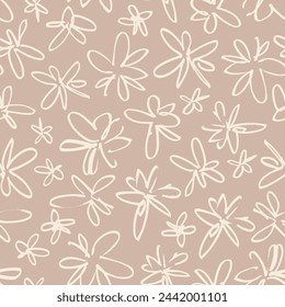 Hand Drawn Beige Flowers Decorative vector seamless pattern. Repeating background. Tileable wallpaper print.