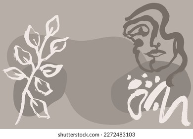 Hand Drawn Beige Minimal Abstract Shapes Contemporary Pattern.