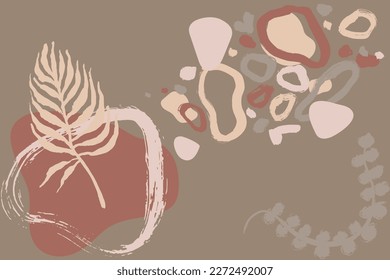 Hand Drawn Beige Minimal Abstract Shapes Contemporary Pattern.
