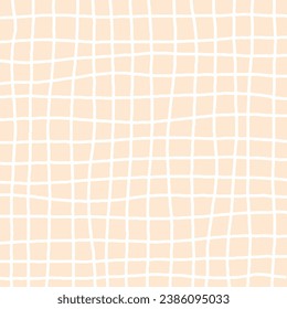 Hand Drawn beige plaid with simple white Vector Pattern. Doodle Cottagecore Checks with Homestead Farmhouse Print wallpaper. Pastel Summer Graphic Background