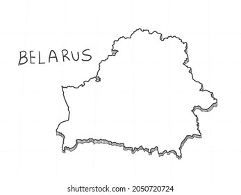 Hand Drawn of Belarus 3D Map on White Background.
