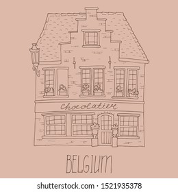 Hand drawn belgian house with hand lettering - Belgium