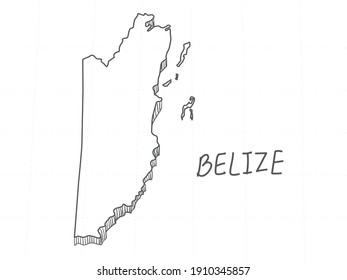 Hand Drawn of Belize 3D Map on White Background.