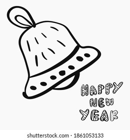 La mano dibujó la campana en forma de doodle para celebrar Navidad y Año Nuevo. Icono de vector aislado dibujado a mano.