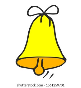 Hand drawn bell doodle vector cartoon icon on white background