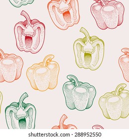 Hand drawn bell pepper seamless background pattern