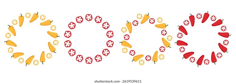 Hand drawn bell pepper vegetables frame set