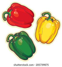 Hand drawn bell peppers cartoon vector.