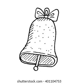 Hand drawn bell with ribbon. Vector sketch