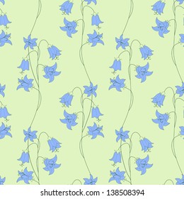 Hand Drawn Bell-flower Seamless Pattern on green Background. 
