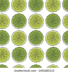 Hand drawn bergamot fruit.  Vector  seamless pattern.