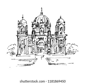 Hand drawn Berlin Cathedral. Berlin landmark. Vector illustration. Sketch.