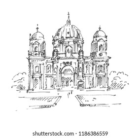 Hand drawn Berlin Cathedral. Berlin landmark. Vector illustration. Sketch.