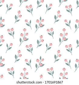 hand drawn berries, seamless floral pattern, floral background in pastel colors, design for textile, wrapping paper and wallpaper