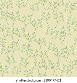 Hand drawn berry elements with leaves seamless pattern. Doodle botanical plants wallpape. Great for fabric design, textile print, wrapping, cover. Vector illustration