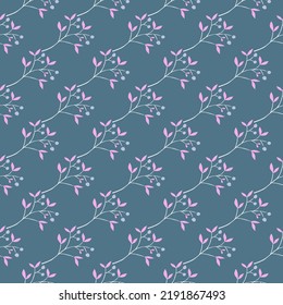 Hand drawn berry elements with leaves seamless pattern. Doodle botanical plants wallpape. Great for fabric design, textile print, wrapping, cover. Vector illustration
