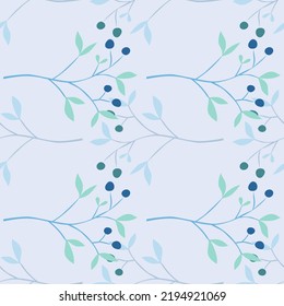 Hand drawn berry elements with leaves seamless pattern. Doodle botanical plants wallpape. Great for fabric design, textile print, wrapping, cover. Vector illustration