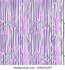 Hand drawn berry elements with leaves seamless pattern. Doodle botanical plants wallpape. Great for fabric design, textile print, wrapping, cover. Vector illustration