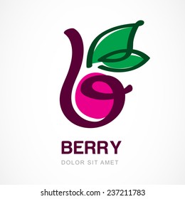 Hand drawn berry vector logo template. Abstract design concept for natural organic product, food, fruit market, cafe. Sign the letter B. 