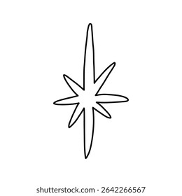 Estrella de Belén dibujada a mano en estilo doodle lindo, Ilustración vectorial aislada sobre fondo blanco. Decoración de estrella de Navidad de dibujos animados.