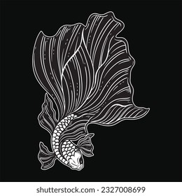 Hand Drawn Betta Fish Aquatic Black White Vintage Dark Art for Tattoo and Clothing illustration