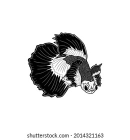 Hand drawn Betta fish symbol vector illustration 