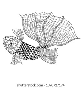 Hand drawn of betta fish in zentangle style
