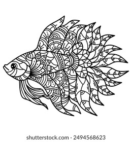 Hand drawn of betta fish in zentangle style