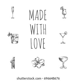 Hand Drawn Beverage Sketches Set. Collection Of Last Word, Old Fashioned, MAI TAI And Other Sketch Elements.