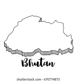 Hand drawn of Bhutan map, vector illustration