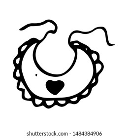 Hand drawn bib doodle. Sketch winter icon. Decoration element. Isolated on white background. Vector illustration.